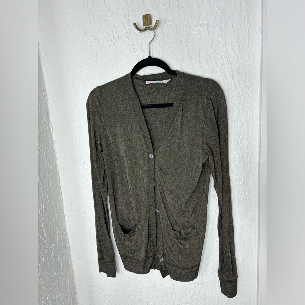 Free People Beach Green Metallic Cardigan Small